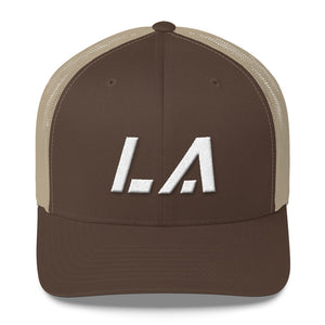 Louisiana - Mesh Back Trucker Cap - White Embroidery - LA - Many Hat Color Options Available