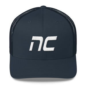North Carolina - Mesh Back Trucker Cap - White Embroidery - NC - Many Hat Color Options Available