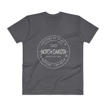 North Dakota - V-Neck T-Shirt - Latitude & Longitude