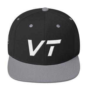 Vermont - Flat Brim Hat - White Embroidery - VT - Many Hat Color Options Available