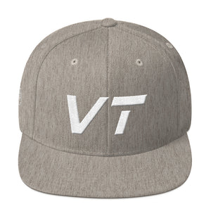 Vermont - Flat Brim Hat - White Embroidery - VT - Many Hat Color Options Available