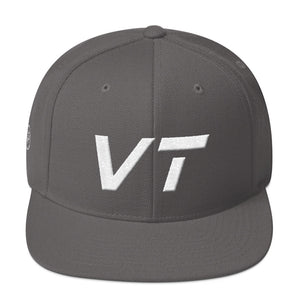 Vermont - Flat Brim Hat - White Embroidery - VT - Many Hat Color Options Available