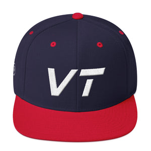 Vermont - Flat Brim Hat - White Embroidery - VT - Many Hat Color Options Available