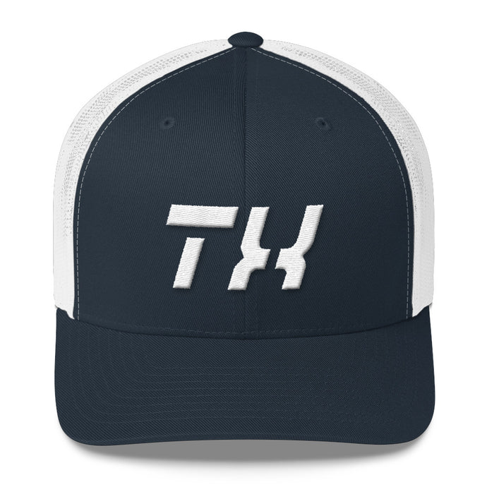 Texas - Mesh Back Trucker Cap - White Embroidery - TX - Many Hat Color Options Available