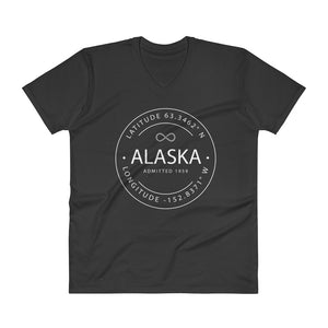Alaska - V-Neck T-Shirt - Latitude & Longitude