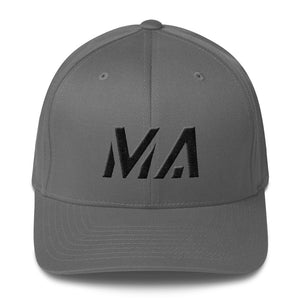 Massachusetts - Structured Twill Cap - Black Embroidery - MA - Many Hat Color Options Available