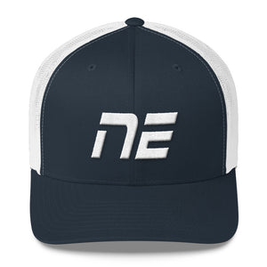 Nebraska - Mesh Back Trucker Cap - White Embroidery - NE - Many Hat Color Options Available