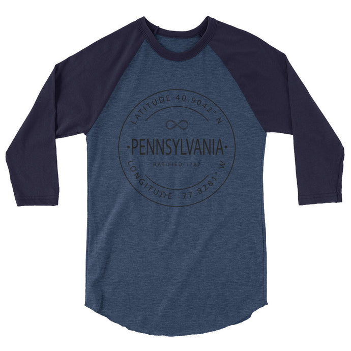 Pennsylvania - 3/4 Sleeve Raglan Shirt - Latitude & Longitude
