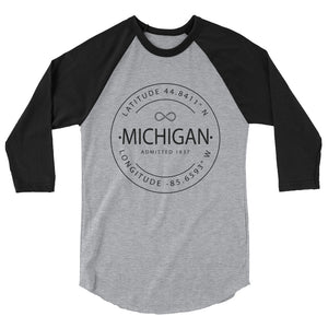 Michigan - 3/4 Sleeve Raglan Shirt - Latitude & Longitude
