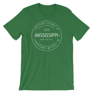Mississippi - Short-Sleeve Unisex T-Shirt - Latitude & Longitude