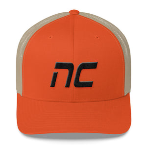 North Carolina - Mesh Back Trucker Cap - Black Embroidery - NC - Many Hat Color Options Available