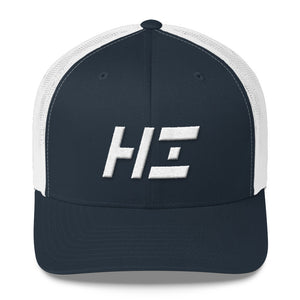 Hawaii - Mesh Back Trucker Cap - White Embroidery - HI - Many Hat Color Options Available
