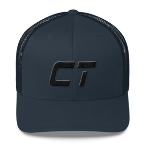 Connecticut - Mesh Back Trucker Cap - Black Embroidery - CT - Many Hat Color Options Available