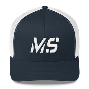 Mississippi - Mesh Back Trucker Cap - White Embroidery - MS - Many Hat Color Options Available