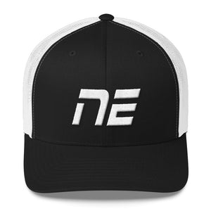 Nebraska - Mesh Back Trucker Cap - White Embroidery - NE - Many Hat Color Options Available