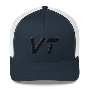 Vermont - Mesh Back Trucker Cap - Black Embroidery - VT - Many Hat Color Options Available