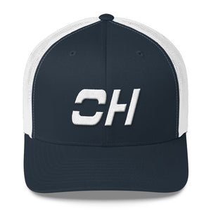 Ohio - Mesh Back Trucker Cap - White Embroidery - OH - Many Hat Color Options Available