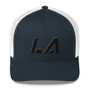 Louisiana - Mesh Back Trucker Cap - Black Embroidery - LA - Many Hat Color Options Available