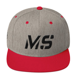 Mississippi - Flat Brim Hat - Black Embroidery - MS - Many Hat Color Options Available