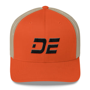 Delaware - Mesh Back Trucker Cap - Black Embroidery - DE - Many Hat Color Options Available