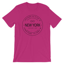 New York - Short-Sleeve Unisex T-Shirt - Latitude & Longitude