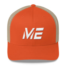 Maine - Mesh Back Trucker Cap - White Embroidery - ME - Many Hat Color Options Available