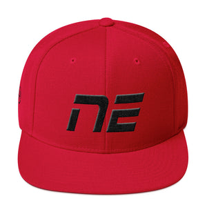 Nebraska - Flat Brim Hat - Black Embroidery - NE - Many Hat Color Options Available