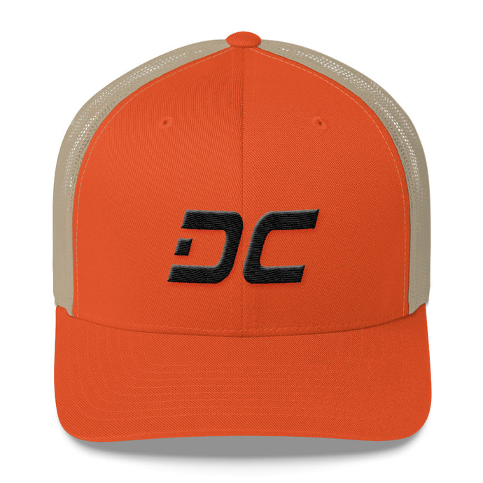Washington DC - Mesh Back Trucker Cap - Black Embroidery - DC - Many Hat Color Options Available
