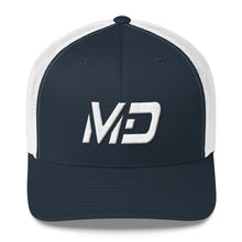 Maryland - Mesh Back Trucker Cap - White Embroidery - MD - Many Hat Color Options Available