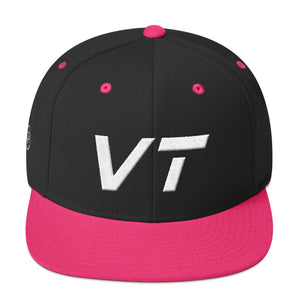 Vermont - Flat Brim Hat - White Embroidery - VT - Many Hat Color Options Available
