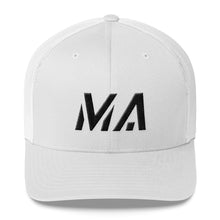 Massachusetts - Mesh Back Trucker Cap - Black Embroidery - MA - Many Hat Color Options Available