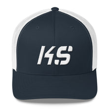 Kansas - Mesh Back Trucker Cap - White Embroidery - KS - Many Hat Color Options Available