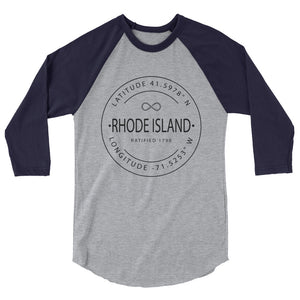 Rhode Island - 3/4 Sleeve Raglan Shirt - Latitude & Longitude