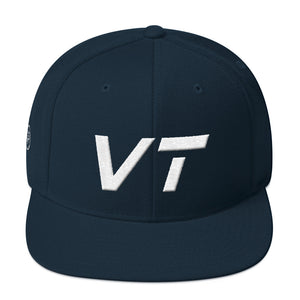 Vermont - Flat Brim Hat - White Embroidery - VT - Many Hat Color Options Available