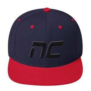 North Carolina - Flat Brim Hat - Black Embroidery - NC - Many Hat Color Options Available