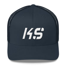 Kansas - Mesh Back Trucker Cap - White Embroidery - KS - Many Hat Color Options Available