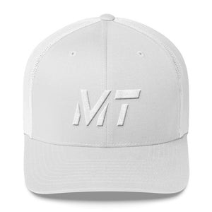 Montana - Mesh Back Trucker Cap - White Embroidery - MT - Many Hat Color Options Available