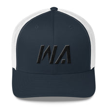 Washington - Mesh Back Trucker Cap - Black Embroidery - WA - Many Hat Color Options Available