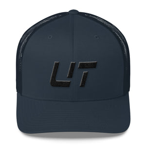 Utah - Mesh Back Trucker Cap - Black Embroidery - UT - Many Hat Color Options Available