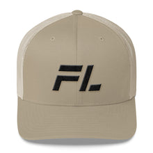 Florida - Mesh Back Trucker Cap - Black Embroidery - FL - Many Hat Color Options Available