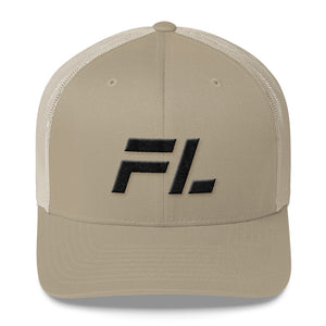 Florida - Mesh Back Trucker Cap - Black Embroidery - FL - Many Hat Color Options Available