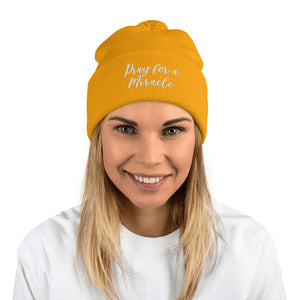 Margo's Collection - Pray for a Miracle  - White Embroidery - Pom-Pom Beanie - Different hat colors available