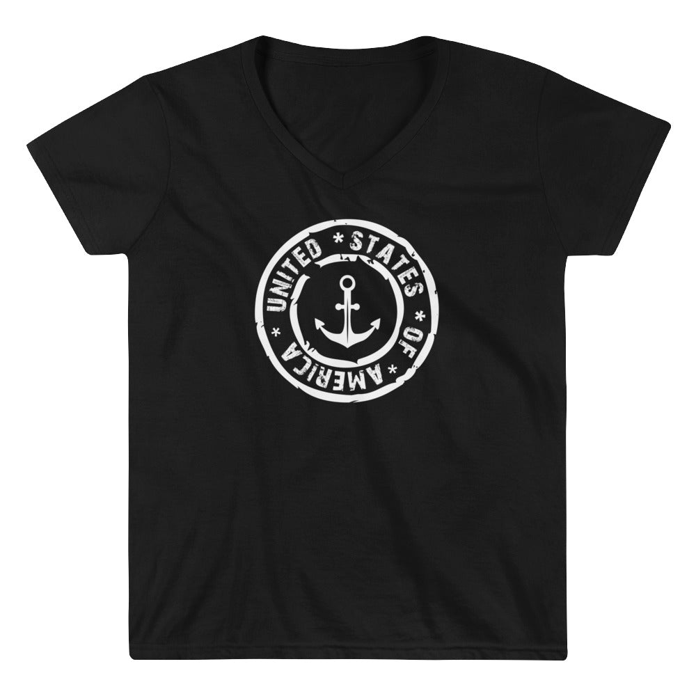 USA Design's - Women's Casual V-Neck Shirt - Anchor