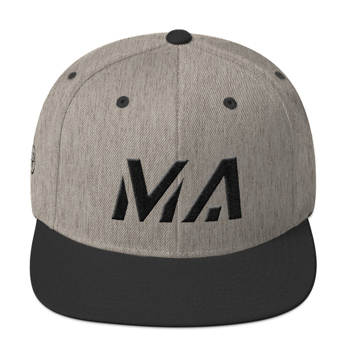 Massachusetts - Flat Brim Hat - Black Embroidery - MA - Many Hat Color Options Available