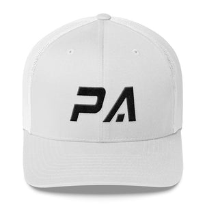Pennsylvania - Mesh Back Trucker Cap - Black Embroidery - PA - Many Hat Color Options Available