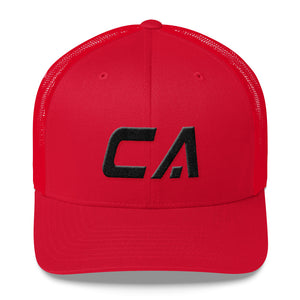 California - Mesh Back Trucker Cap - Black Embroidery - CA - Many Hat Color Options Available