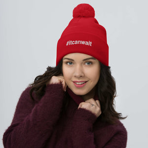 Margo's Collection - #itcanwait - White Embroidery - Pom-Pom Beanie - Different hat colors available