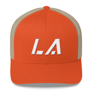 Louisiana - Mesh Back Trucker Cap - White Embroidery - LA - Many Hat Color Options Available