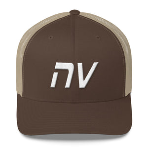 Nevada - Mesh Back Trucker Cap - White Embroidery - NV - Many Hat Color Options Available