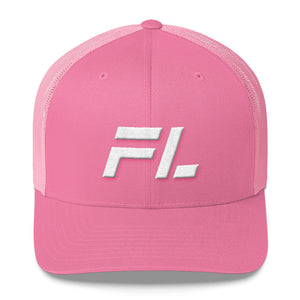 Florida - Mesh Back Trucker Cap - White Embroidery - FL - Many Hat Color Options Available